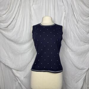 Minimalist Designers Originals Preppy Navy Blue Polka Dot Sweater Vest (PL)